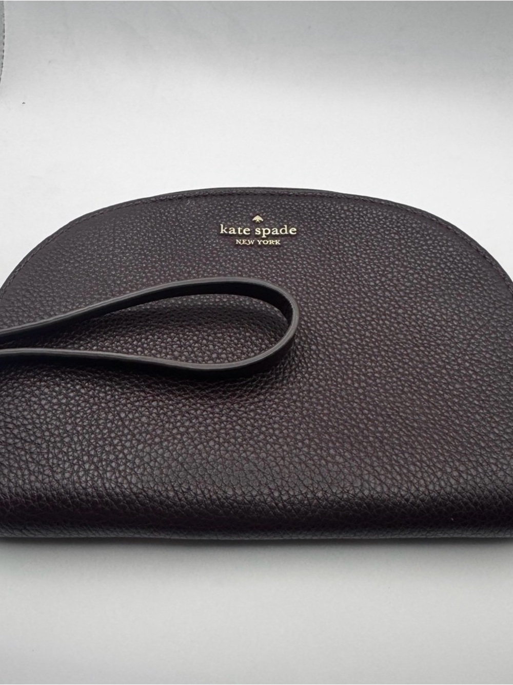 kate spade Pebbled Leather Wristlet - Dark Brown with Gold Logo